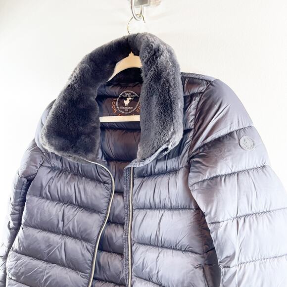 Save The Duck Mei Faux Fur Collar Puffer Coat Jacket Black XS - Picture 8 of 10